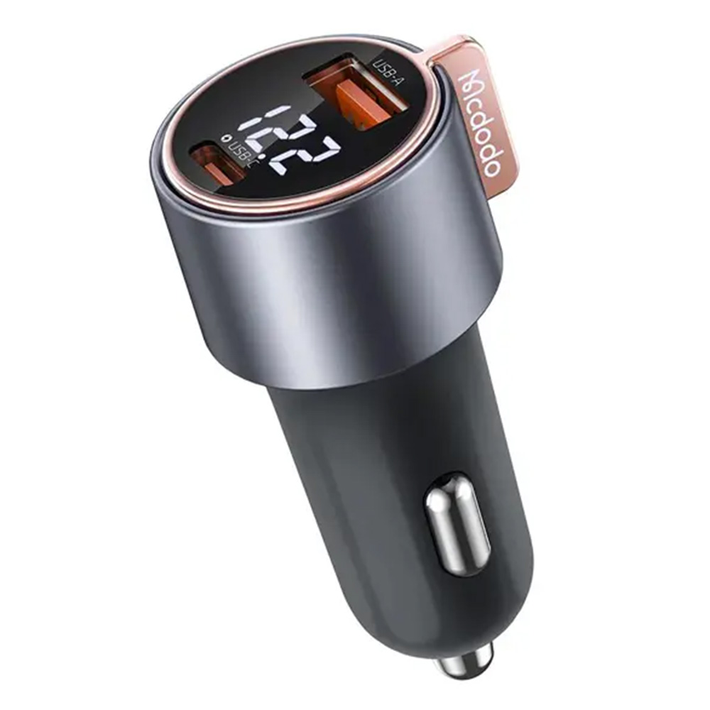 برند Mcdodo سری محصول Venus Series مدل 75W USB-A & USB-C PD Car Charger شارژر فندکی مک دودو 75 وات دو پورت USB-C و USB-A با نمایشگر دیجیتال
