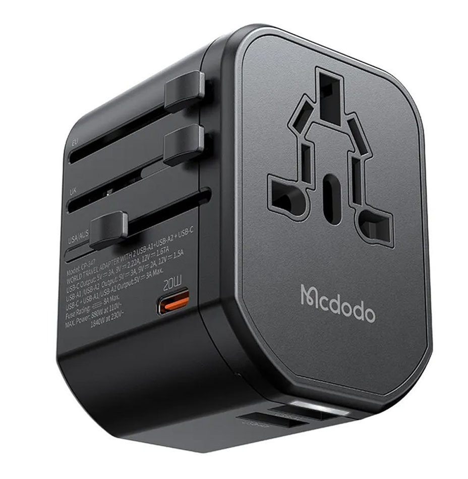 شارژر دیواری و مبدل مسافرتی مک دودو 20 وات PD سه پورت با دوشاخه جهانی شارژر Mcdodo 20W PD Universal Travel Adapter یک شارژر مسافرتی جمع‌وجور است که علاوه بر پشتیبانی از شارژ سریع 20 وات Power Delivery، به مبدل جهانی دوشاخه برق مجهز شده و امکان استفاده در بیش از 200 کشور و منطقه را فراهم می‌کند. این محصول با طراحی سبک و کم‌حجم، گزینه‌ای ایده‌آل برای سفرهای خارجی، استفاده روزمره و محل کار است. این شارژر دارای سه خروجی شامل یک پورت USB-C و دو پورت USB-A است و می‌تواند انواع گوشی‌های هوشمند، تبلت، هدفون، پاوربانک و سایر دستگاه‌های دیجیتال را شارژ کند. پورت USB-C از فناوری Power Delivery (PD) پشتیبانی می‌کند و امکان شارژ سریع دستگاه‌های سازگار را فراهم می‌سازد. ویژگی‌های شارژر Mcdodo 20W Universal Travel Adapter توان خروجی حداکثر 20 وات مجهز به 1 پورت USB-C و 2 پورت USB-A پشتیبانی از شارژ سریع Power Delivery (PD) دارای مبدل جهانی دوشاخه برق سازگار با پریزهای برق بیش از 200 کشور و منطقه طراحی کوچک، سبک و مناسب حمل بدنه مقاوم از جنس Fireproof PC مناسب برای سفرهای بین‌المللی، خانه و محل کار مشخصات فنی برند Mcdodo مدل 20W PD Fast Charging Universal Travel Adapter جنس بدنه Fireproof PC ورودی 100 تا 240 ولت AC 5060 هرتز 600 میلی‌آمپر خروجی USB-C 5V ⎓ 3A 9V ⎓ 2.22A 12V ⎓ 1.67A حداکثر توان 20 وات خروجی USB-A1 USB-A2 5V ⎓ 3A 9V ⎓ 2A 12V ⎓ 1.5A حداکثر توان خروجی هم‌زمان 5V ⎓ 3A مزایای محصول شارژ سریع دستگاه‌های سازگار از طریق درگاه USB-C امکان شارژ هم‌زمان سه دستگاه مبدل جهانی مناسب برای سفر به بیش از 200 کشور طراحی سبک و کم‌حجم برای حمل آسان مناسب برای استفاده در هتل، فرودگاه، محل کار و منزل بدنه مقاوم در برابر حرارت و استفاده طولانی‌مدت سازگاری این شارژر با انواع دستگاه‌های دیجیتال سازگار است، از جمله گوشی‌های آیفون گوشی‌های سامسونگ، شیائومی، هواوی، آنر، پوکو و سایر گوشی‌های اندرویدی آیپد و تبلت‌ها ایرپاد، هدفون و ساعت هوشمند پاوربانک دوربین‌های دیجیتال و سایر دستگاه‌های مجهز به USB جمع‌بندی شارژر و مبدل مسافرتی Mcdodo 20W PD Universal Travel Adapter ترکیبی از یک شارژر سریع 20 واتی و مبدل جهانی برق است که برای افرادی که زیاد سفر می‌کنند یا به یک شارژر همه‌کاره نیاز دارند، انتخابی مناسب محسوب می‌شود.
